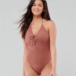 Hollister One Piece Knit Swimsuit, L Pink NWT